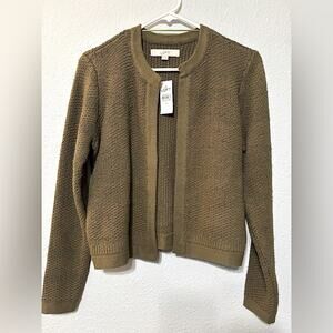 Loft NWT Olive Green Open Front Muted Stripe Cardigan Sweater Jacket XS